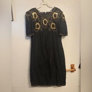 Elegant Black and Gold Embellished Dress